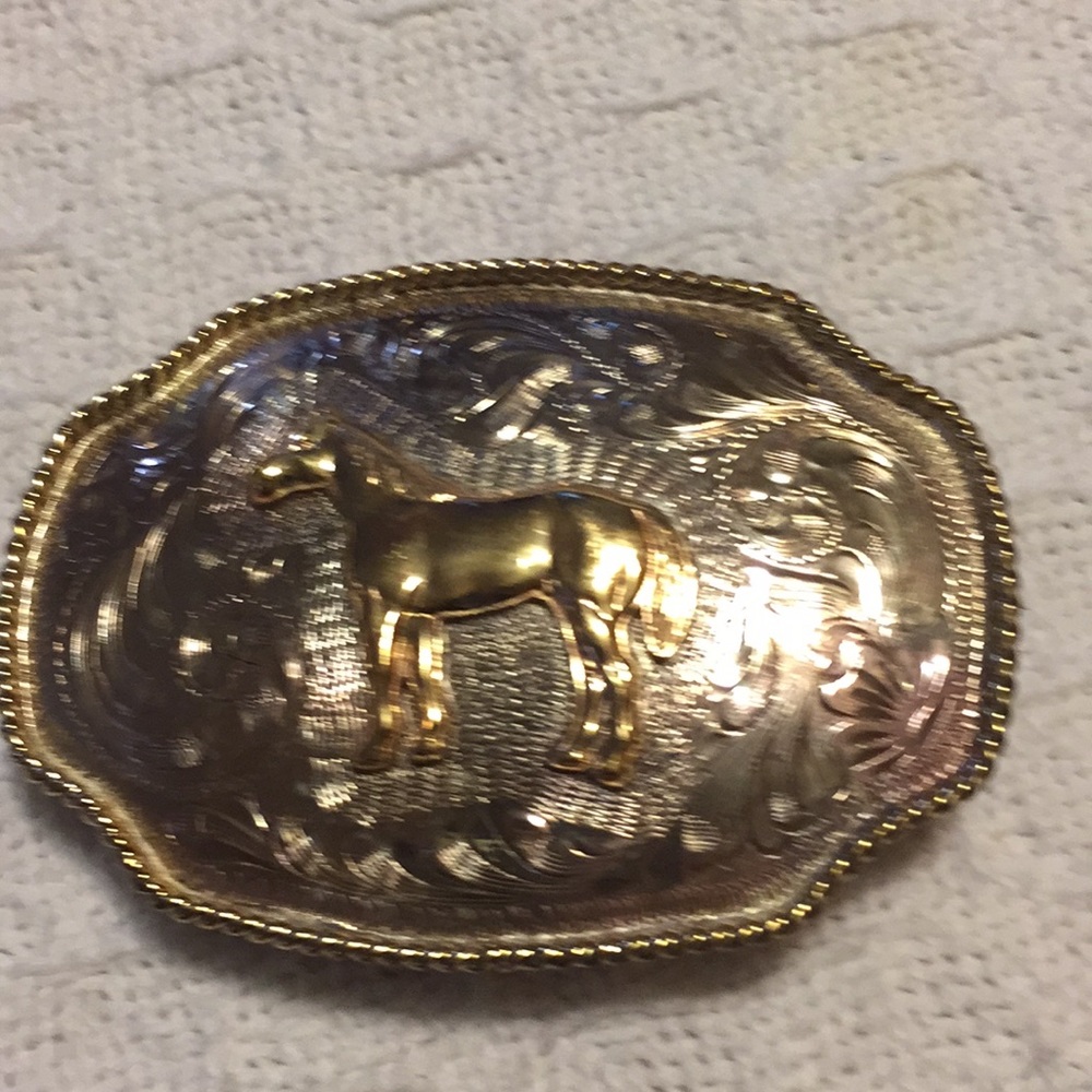 Silver & Gold Tone Horse Belt Buckle